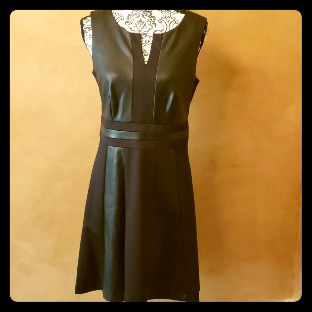 Black dress w/faux leather patches